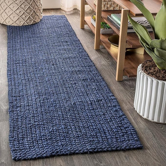 JONATHAN Y Pata Hand Woven Chunky Jute Navy Runner Rug, 2x16, Bohemian, Rustic, Cottage, Easy-Cleaning for Living Room, Bedroom, Kitchen, Non-Shedding (NRF102D-216)