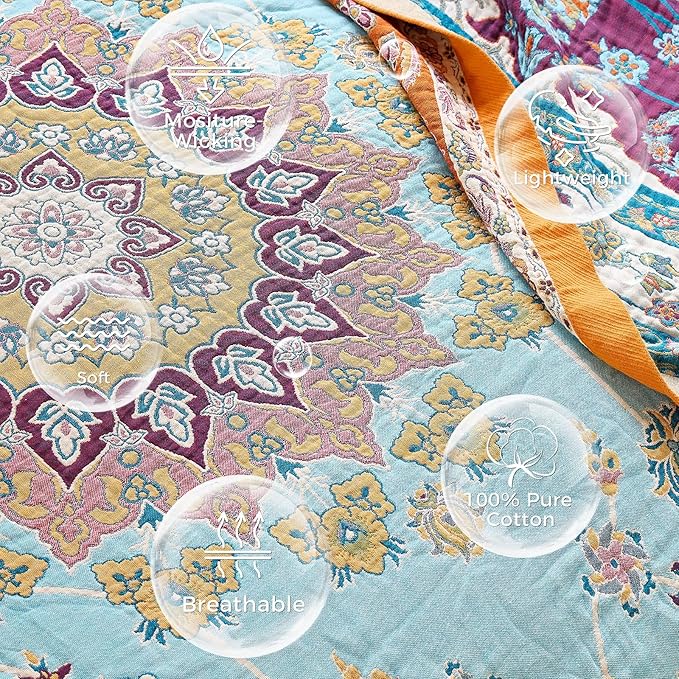 LUTBM Boho Throw Blanket for Couch Sofa Chair Cotton Spring Blankets for Bedroom Living Room All Season Lightweight Reversible Floral Embroidery Decorative Throws 50"x60"