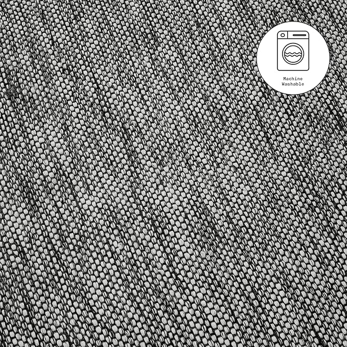 Fab Habitat Machine Washable Area Rug - Hand Woven, Stain Resistant, Pet Friendly - Premium Recycled Polyester Yarn - Solid - Bedroom, Living/Dining Room - Kingscote - Black & White - 8 x 10 ft