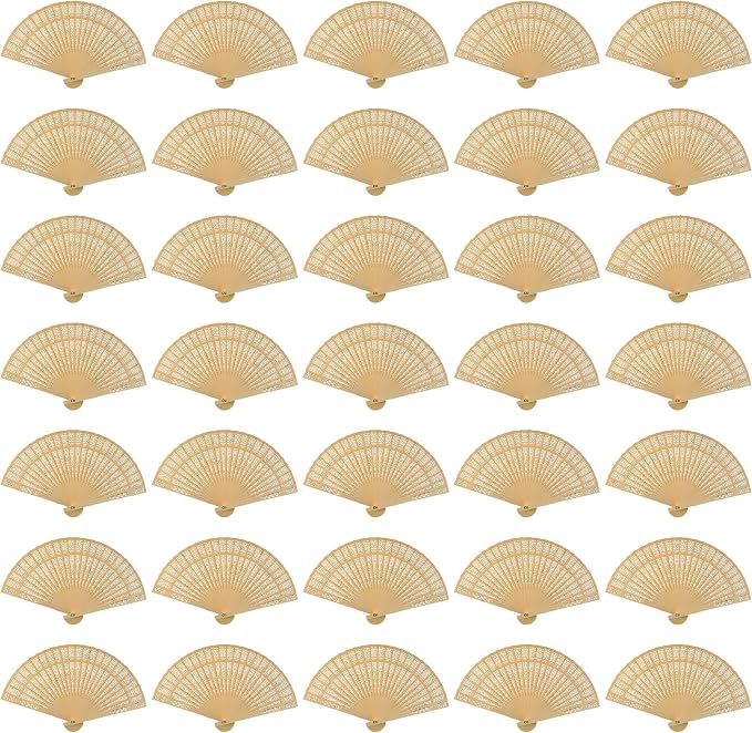 Wobe 60Pcs Sandalwood Fans Wedding Favors Hand Held Folding Fans Openwork | 8 Inch Wooden Personal Handheld Folding Fans for Wedding Party, Home Decorations, Baby Shower, Birthday