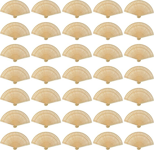 Wobe 60Pcs Sandalwood Fans Wedding Favors Hand Held Folding Fans Openwork | 8 Inch Wooden Personal Handheld Folding Fans for Wedding Party, Home Decorations, Baby Shower, Birthday