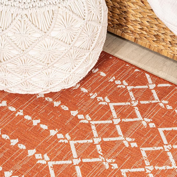 JONATHAN Y Moroccan Geometric Indoor Outdoor Runner Rug 2X10 Orange/Cream, Ourika Textured Weave for Backyard, Patio, Porch, Easy-Cleaning, High Traffic, Pet-Friendly, Non-Shedding (SMB108P-210)