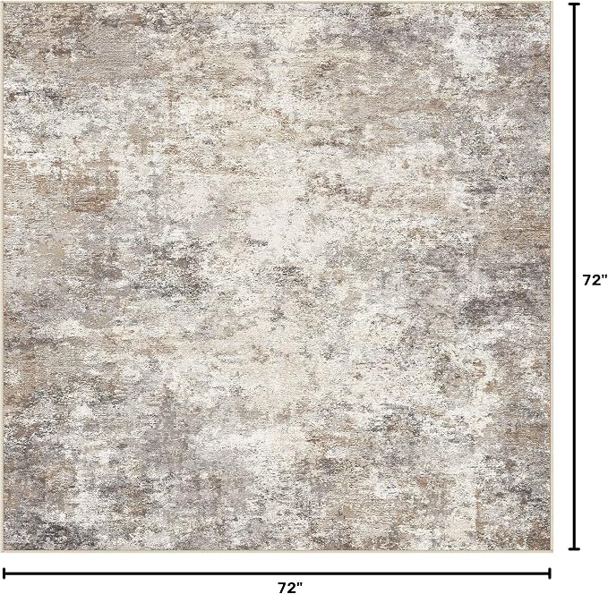 UERMEI Square Area Rugs : Washable 6x6 Neutral Modern Abstract Carpet for Living Room Bedroom - Soft Floor Mat with Non Slip Backing for Kitchen Nursery Dorms Farmhouse Home Decor - Brown Grey