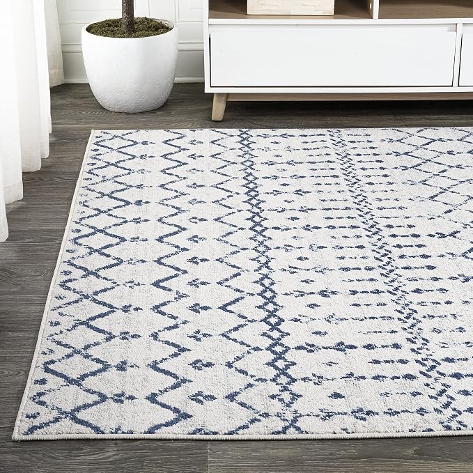 JONATHAN Y Boho Vintage Diamond Cream/Navy Indoor Area Rug 4X6 ft, Moroccan Hype for Living Room, Bedroom, Kitchen, Office, Easy-Cleaning, High Traffic, Pet-Friendly, Non-Shedding (MOH101F-4)