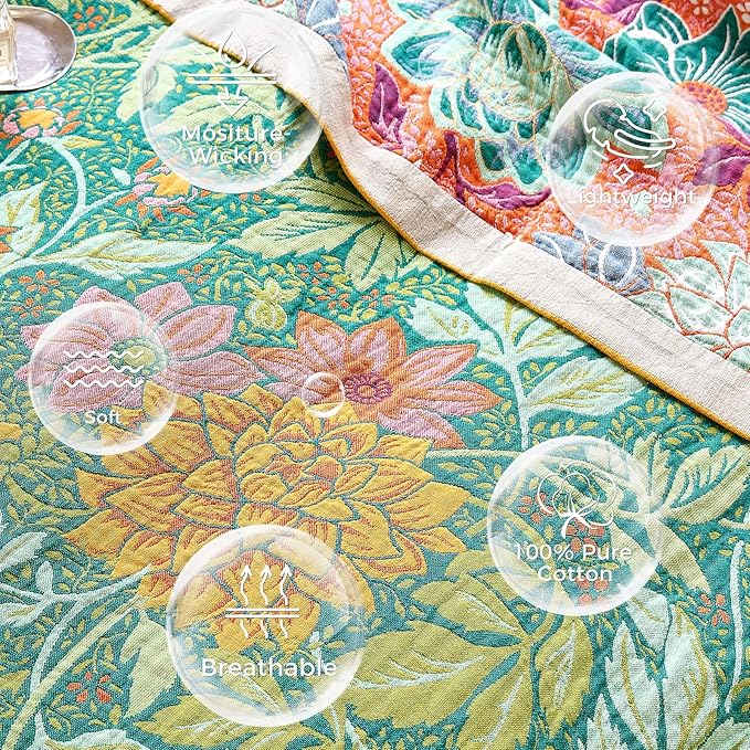 LUTBM Boho Throw Blanket for Couch Sofa Chair Spring Cotton Blankets for Bedroom Living Room All Season Lightweight Reversible Floral Embroidery Throws 50"x60"