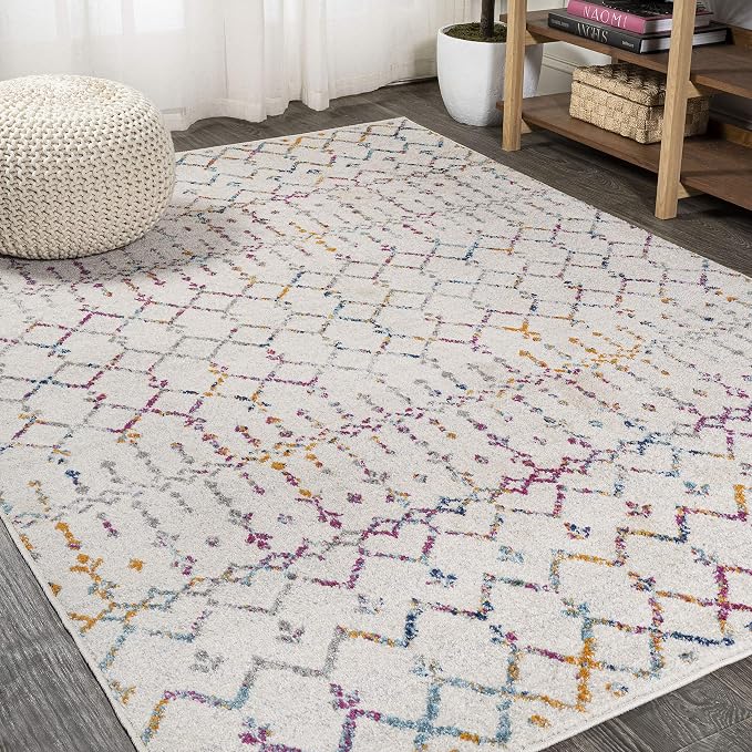 JONATHAN Y Boho Vintage Diamond Ivory/Multi Indoor Area Rug 8X10 ft, Moroccan Hype for Living Room, Bedroom, Kitchen, Office, Easy-Cleaning, High Traffic, Pet-Friendly, Non-Shedding (MOH101E-8)