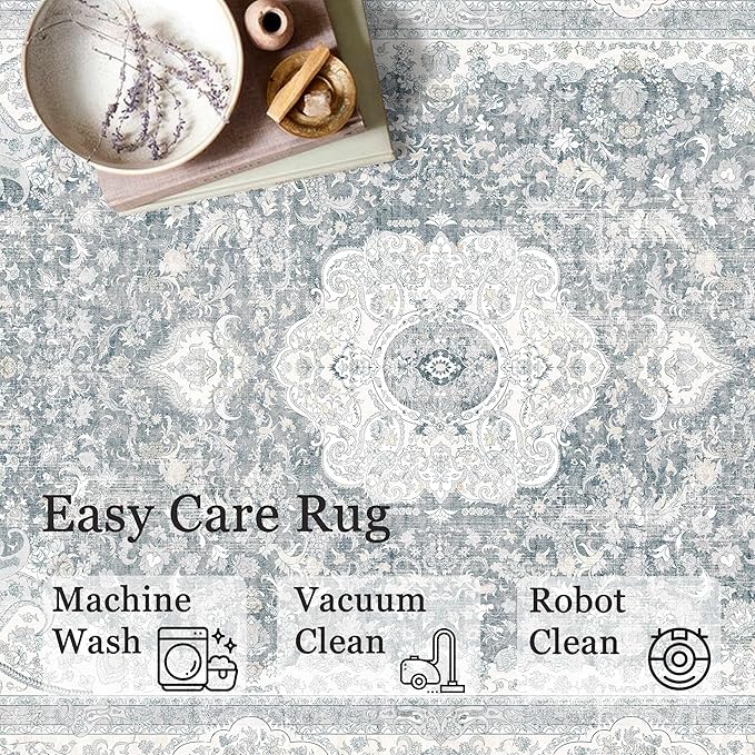 Small Rugs 2x3,Grey Rug for Entryway Bathroom Bedroom Kitchen Entrance Doormat,Boho Vintage Bohemian Distressed Washable Accent Floor Throw Carpet Non Slip,Floral