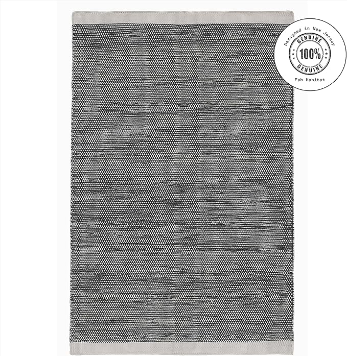 Fab Habitat Machine Washable Area Rug - Hand Woven, Stain Resistant, Pet Friendly - Premium Recycled Polyester Yarn - Solid - Bedroom, Living/Dining Room - Kingscote - Black & White - 8 x 10 ft