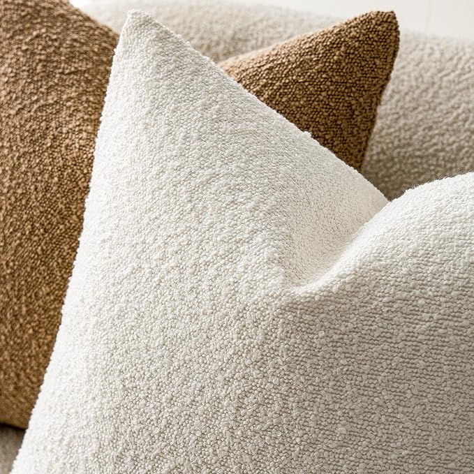 Foindtower Pack of 2 Textured Boucle Throw Pillow Covers Accent Solid Pillow Cases Cozy Soft Decorative Couch Cushion Case for Chair Sofa Bedroom Living Room Home Decor, 18 x 18 Inch,White