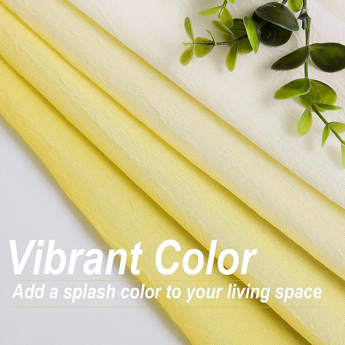 Yellow Ombre Sheer Curtains 84 Inch Length for Living Room Bedroom Decor, Gradient Crinkle Semi Sheer Curtain Panels for Girls Room Chiffon Light Filtering Window Drapes for Garden, Rod Pocket, 52"W