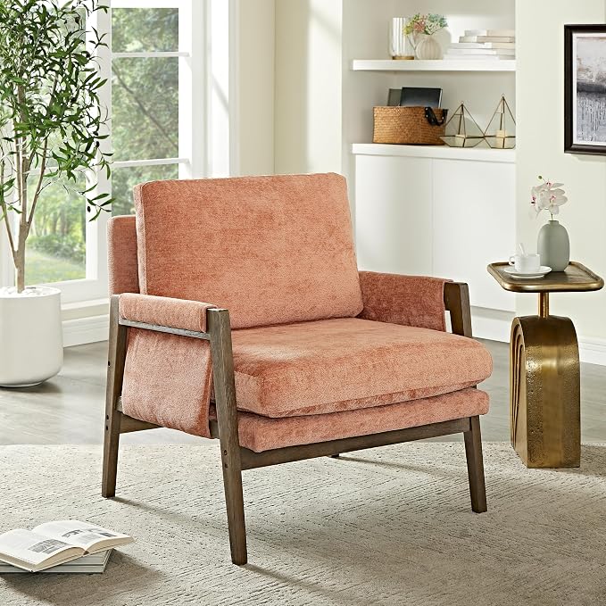 Roundhill Furniture Kelly Mid-Century Modern Accent Armchair, Orange