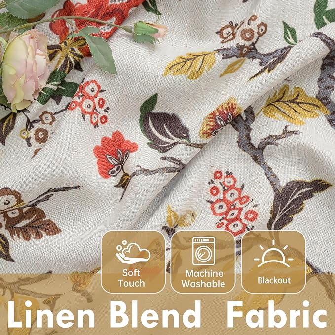 DriftAway Ada Floral Botanical Print Flower Leaf Lined Thermal Insulated Room Darkening Linen Blackout Back Tab Window Curtains 2 Layers Set of 2 Panels Each 52 Inch by 90 Inch Orange Terra Cotta