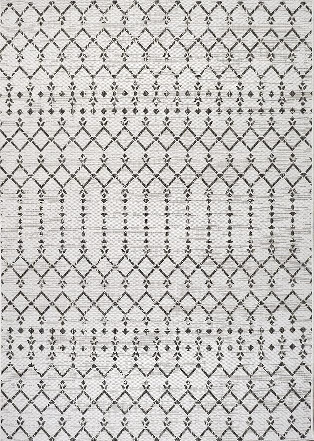 JONATHAN Y Moroccan Geometric Indoor Outdoor Area Rug 5X8 Cream/Black, Ourika Textured Weave for Backyard, Patio, Porch, Easy-Cleaning, High Traffic, Pet-Friendly, Non-Shedding (SMB108I-5)