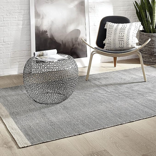 Fab Habitat Machine Washable Area Rug - Hand Woven, Stain Resistant, Pet Friendly - Premium Recycled Polyester Yarn - Solid - Kitchen, Hallway - Kingscote - Black & Beige - 2.5 x 8 ft Runner