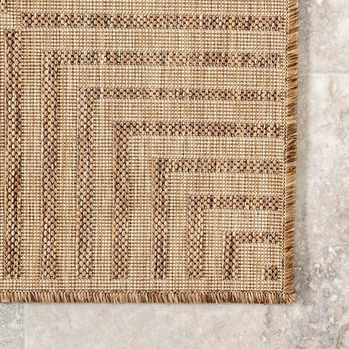 Nuloom Asha Light Brown/Ivory, 3'6" x 5', Casual, Striped Border, Soft and Cozy, High Traffic, Easy Clean, Durable Area Rug for Indoor/Outdoor Patio, Deck, Porch, Garden, Courtyard