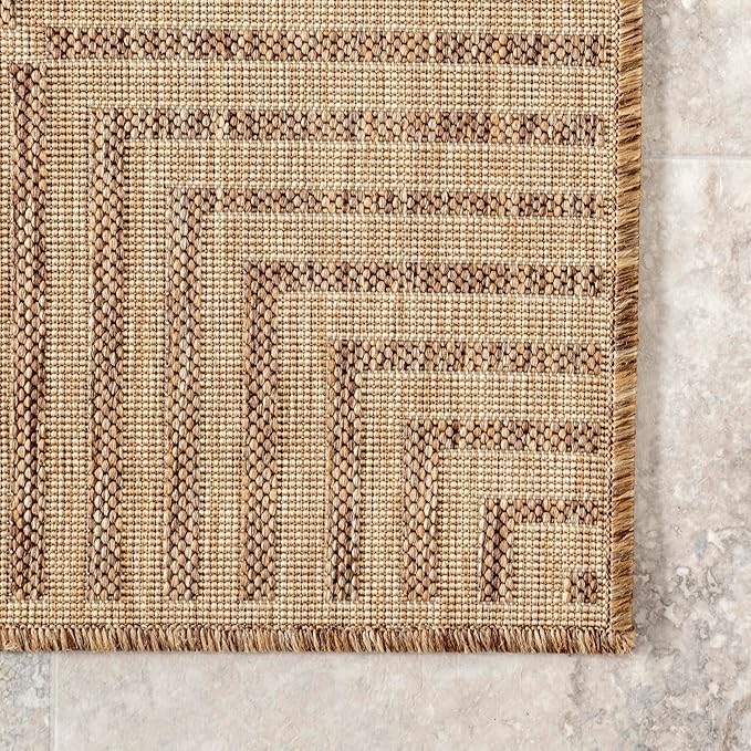 Nuloom Asha Light Brown/Ivory, 9'6" x 12', Casual, Striped Border, Soft and Cozy, High Traffic, Easy Clean, Durable Area Rug for Indoor/Outdoor Patio, Deck, Porch, Garden, Courtyard