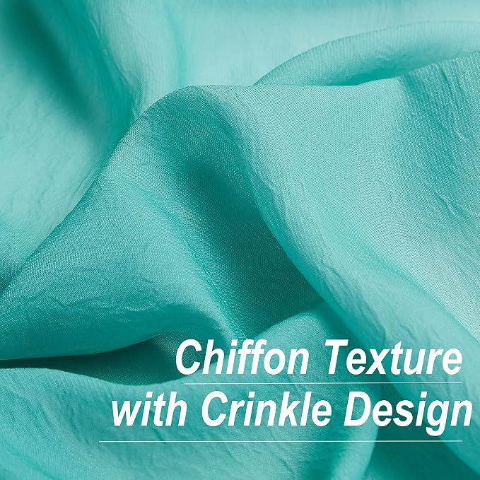 Ombre Chiffon Sheer Curtains Teal Crinkle Semi Voile Curtain Panels for Bedroom Living Room Decor, Gradient Light Filtering Window Treatments for Laundry Room, Rod Pocket, 2 Panels, 52"Wx54"L