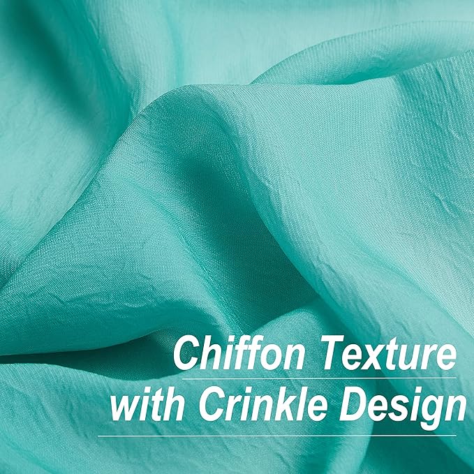 Purainbow Teal Ombre Chiffon Sheer Curtains 84 Inch Long for Living Room Bedroom Decor, Crinkle Gradient Semi Voile Grommet Top Window Curtain Drapes for Girls Room, Garden, Yard, Set of 2 Panels