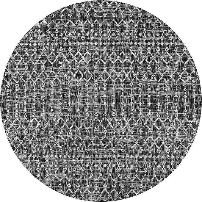 JONATHAN Y Moroccan Geometric Indoor Outdoor Round Area Rug 6 Ft Black/Gray, Ourika Textured Weave for Backyard, Patio, Porch, Easy-Cleaning, High Traffic, Pet-Friendly, Non-Shedding (SMB108F-6R)