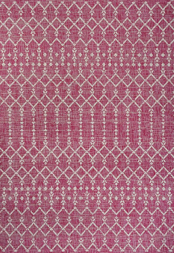 JONATHAN Y Moroccan Geometric Indoor Outdoor Area Rug 9X12 Fuchsia/Light Gray, Ourika Textured Weave for Backyard, Patio, Porch, Easy-Cleaning, High Traffic, Pet-Friendly, Non-Shedding (SMB108Q-9)