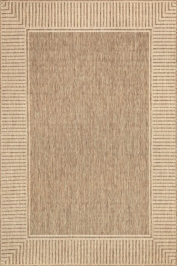 Nuloom Asha Light Brown/Ivory, 2' x 3', Casual, Striped Border, Soft and Cozy, High Traffic, Easy Clean, Durable Area Rug for Indoor/Outdoor Patio, Deck, Porch, Garden, Courtyard
