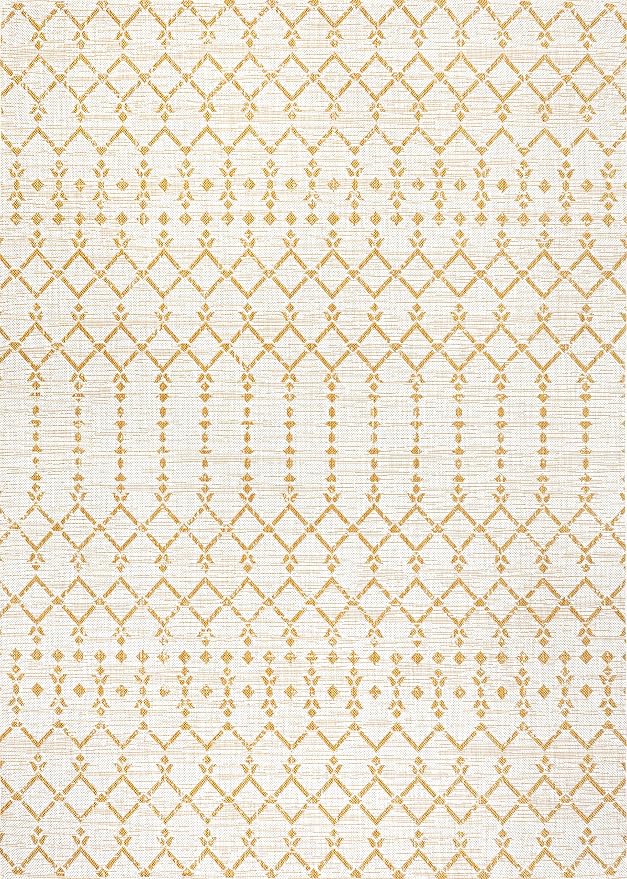 JONATHAN Y Moroccan Geometric Indoor Outdoor Area Rug 3X5 Cream/Yellow, Ourika Textured Weave for Backyard, Patio, Porch, Easy-Cleaning, High Traffic, Pet-Friendly, Non-Shedding (SMB108J-3)