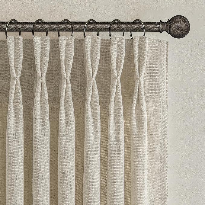 Pleated 132 Inch Extra Long Warm Beige Curtains for Living Room 2 Panels, Memory Trained Thick Linen Semi Sheer Large Windows Drapes Light Filtering 11 FT Length Modern Floor to Ceiling Viral Curtain