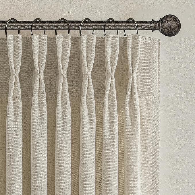 Boho Viral Linen Curtains 84 Inch Length 2 Panels Set for Living Room, Warm Beige Pinch Pleated Semi Sheer Window Drapes Light Filtering Soft Burlap Bedroom Curtain with Back Tab 40 x 84 Inches Taupe
