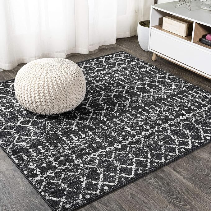 JONATHAN Y Boho Vintage Diamond Black/Ivory Square Area Rug 7X7 ft, Moroccan Hype for Living Room, Bedroom, Kitchen, Office, Easy-Cleaning, High Traffic, Pet-Friendly, Non-Shedding (MOH101D-7SQ)