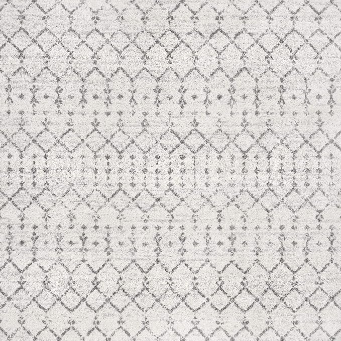 JONATHAN Y Boho Vintage Diamond Cream/Gray Square Area Rug 4X4 ft, Moroccan Hype for Living Room, Bedroom, Kitchen, Office, Easy-Cleaning, High Traffic, Pet-Friendly, Non-Shedding (MOH101B-4SQ)
