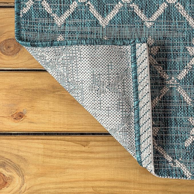 JONATHAN Y Moroccan Geometric Indoor Outdoor Round Area Rug 8 Ft Teal/Gray, Ourika Textured Weave for Backyard, Patio, Porch, Easy-Cleaning, High Traffic, Pet-Friendly, Non-Shedding (SMB108C-8R)