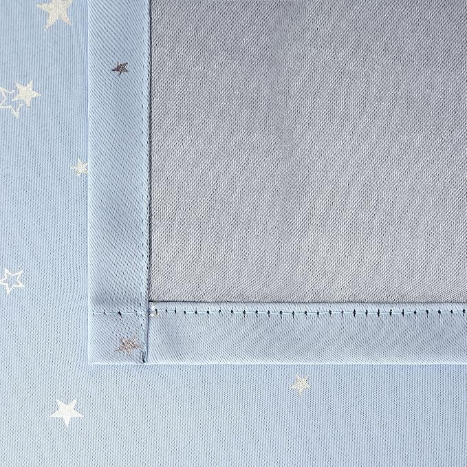 BGment Star Room Darkening Curtains for Kids Bedroom - Grommet Thermal Insulated Silver Star Print Kids Curtains for Living Room, Set of 2 Panels, Baby Blue, 42 x 72 Inch