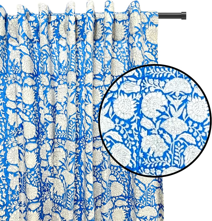 ATOSII Cotton Curtains (Azora Blue, 1 Panel - W 60" X L 108")