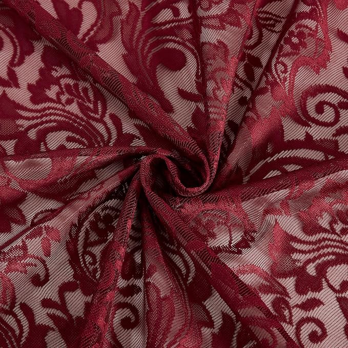 Bujasso Burgundy Lace Sheer Curtains for Bedroom Living Room, Victorian Floral Embroidered Wine Red Window Drapes 63 inch Length with Scalloped Edge, Light Filtering&Privacy, Rod Pocket 52Wx63Lx2