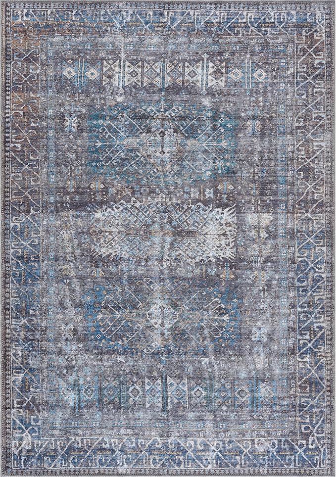 Bloom Rugs Washable 9' x 12' Rug - Slate Gray/Blue Traditional Area Rug for Living Room, Bedroom, Dining Room, and Kitchen - Exact Size: 9' x 12'