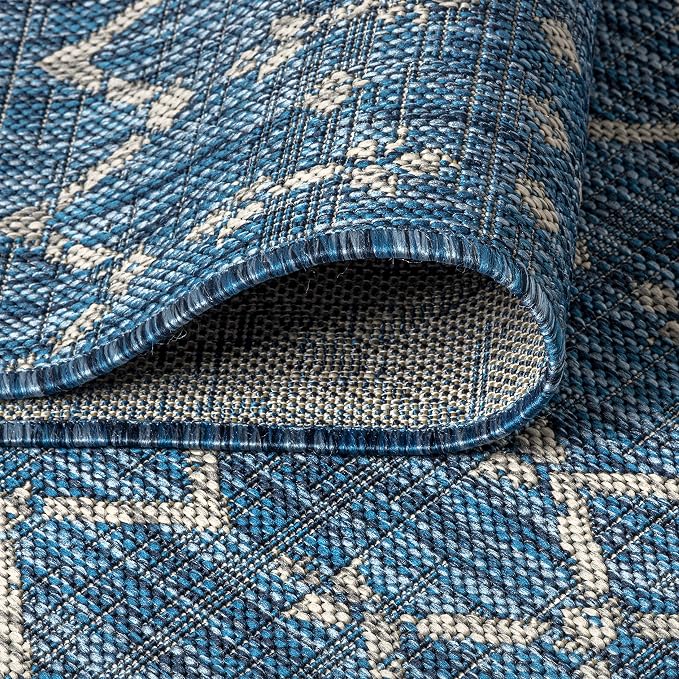 JONATHAN Y Moroccan Geometric Indoor Outdoor Runner Rug 2X14 Navy/Light Gray, Ourika Textured Weave for Backyard, Patio, Porch, Easy-Cleaning, High Traffic, Pet-Friendly, Non-Shedding (SMB108B-214)