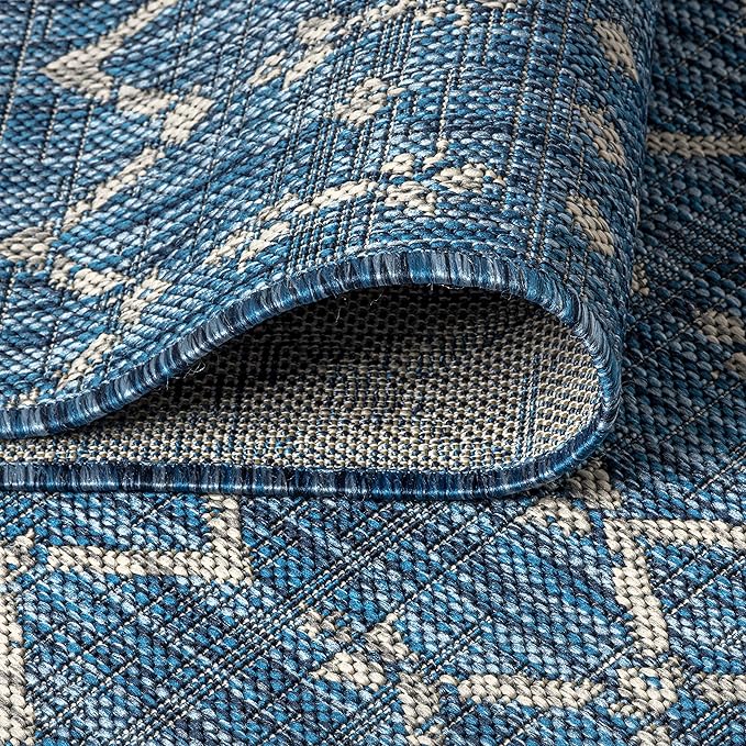JONATHAN Y Moroccan Geometric Indoor Outdoor Round Area Rug 3 Ft Navy/Light Gray, Ourika Textured Weave for Backyard, Patio, Porch, Easy-Cleaning, High Traffic, Pet-Friendly, Non-Shedding SMB108B-3R