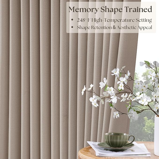 70 Inch Extra Wide Pinch Pleated Curtains Dual Layer for Living Room Bedroom 108 Inches Long Memory Trained Burlywood Birch Blackout Thermal Insulated Curtain with Back Tab Sliding Glass Door 1 Panel