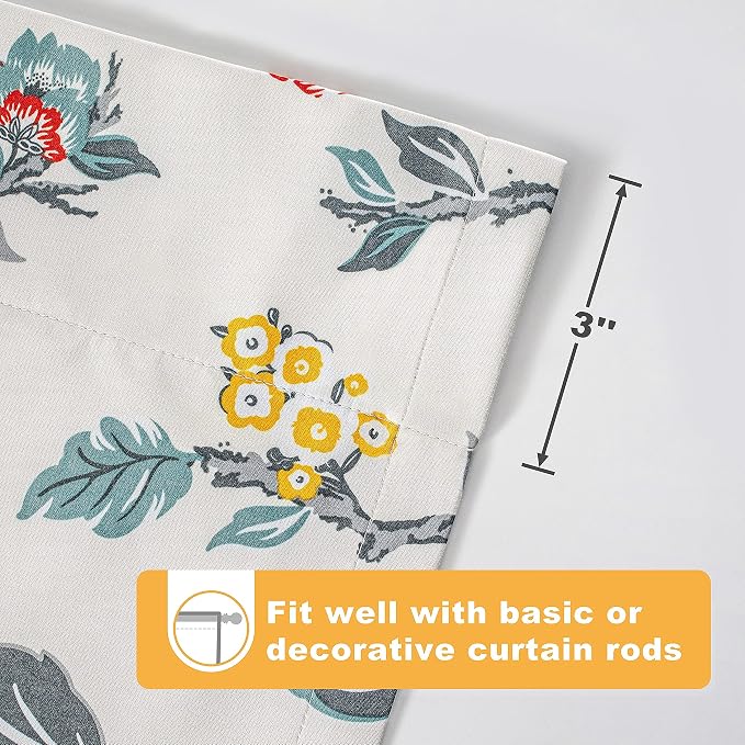 DriftAway Ada Floral Botanical Print Flower Leaf Lined Thermal Insulated Room Darkening Blackout Tie Up Window Curtains 2 Layers Each 31 Inch by 47 Inch Ivory Orange Teal