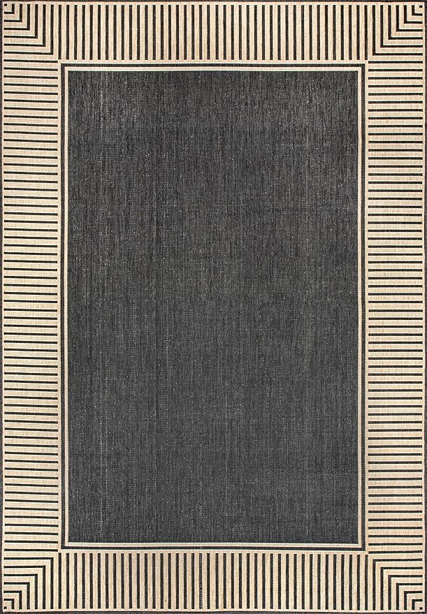 Nuloom Asha Dark Grey/Ivory, 5' x 8', Casual, Striped Border, Soft and Cozy, High Traffic, Stain Resistant, Easy Clean, Durable Area Rug for Indoor/Outdoor Patio, Deck, Porch, Garden, Courtyard