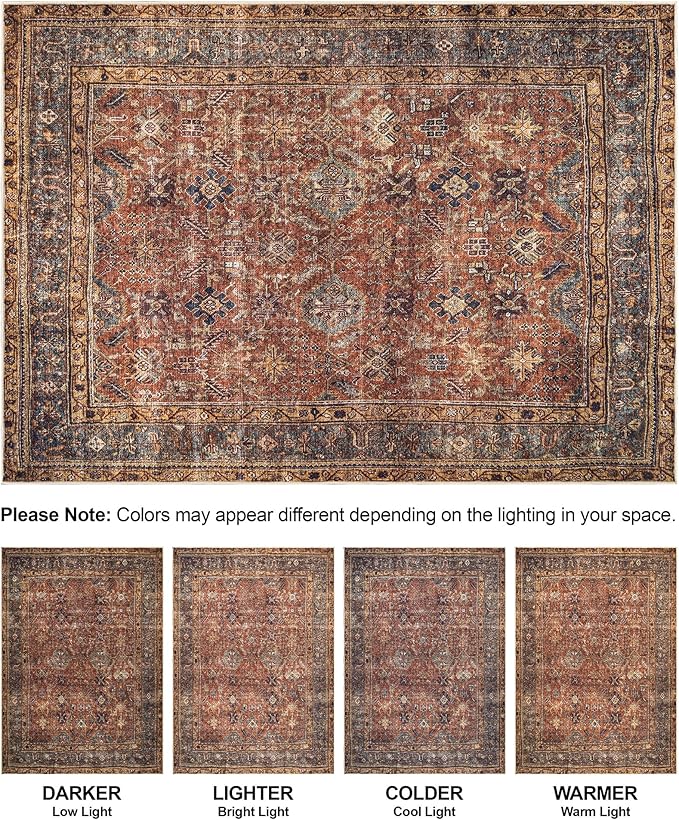 Bloom Rugs Washable Non-Slip 7 ft Runner - Terracotta/Mustard Traditional Runner for Entryway, Hallway, Bathroom, and Kitchen - Exact Size: 2.5' x 7'