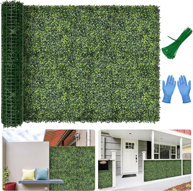 Artificial 40x120 in (33.5 Sqft) Boxwood Grass Wall Backdrop Roll | UV-Anti Greenery Faux Ivy Hedge Leaf Panels, Privacy Screen, Indoor/Outdoor Green Wall Decor, Patio/Garden Fence Covering