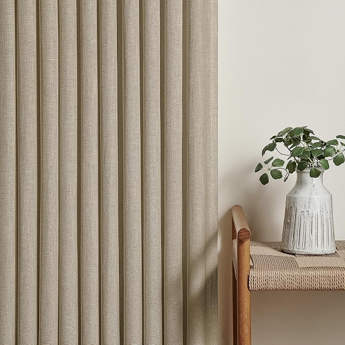 TWODRAPES Dark Flax Linen Curtains 120 Inches Long for Living Room Bedroom Pinch Pleated Back Tab Privacy Curtains 120 Inch Length 2 Panels Light Filtering Greige Tan Brown Farmhouse Drapes 10 FT