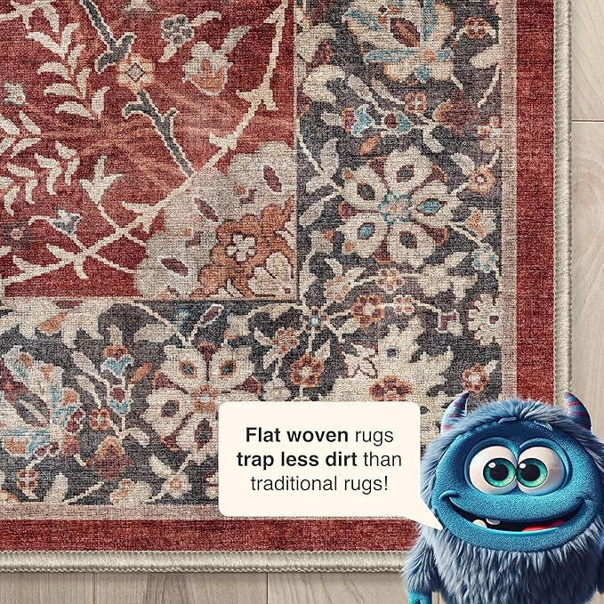 Well Woven Asha Collection Elegant Red Oriental 6x9 Rug Perfect for Living Room Dining Room or Bedroom Ideal for High-Traffic Areas with Vintage-Inspired Low Pile