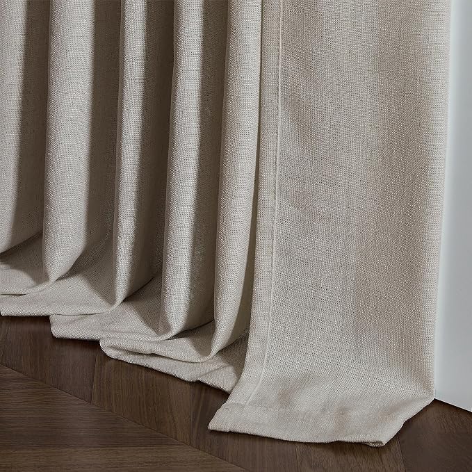 TWODRAPES Burlywood Birch Pinch Pleated Linen Curtains 2 Panels for Living Room Bedroom Memory Training Shaped Semi Sheer Pleat Drapes with Hooks Rings Light Filtering Window Curtain 40x54