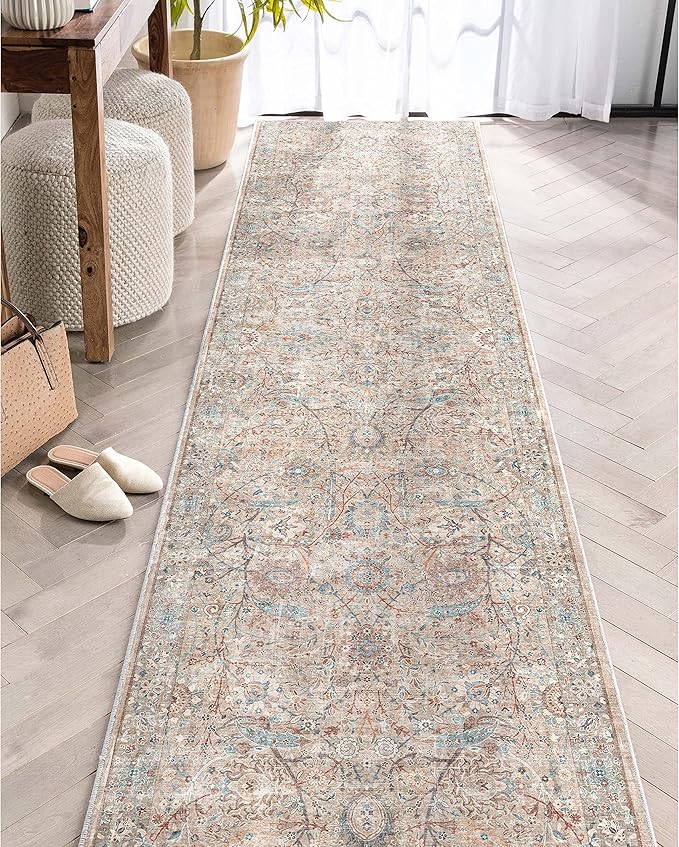 Well Woven Asha Collection Elegant Ivory & Blue Oriental 3x10 Runner Rug Perfect for Hallway or Entryway Ideal for High-Traffic Areas with Vintage-Inspired Low Pile