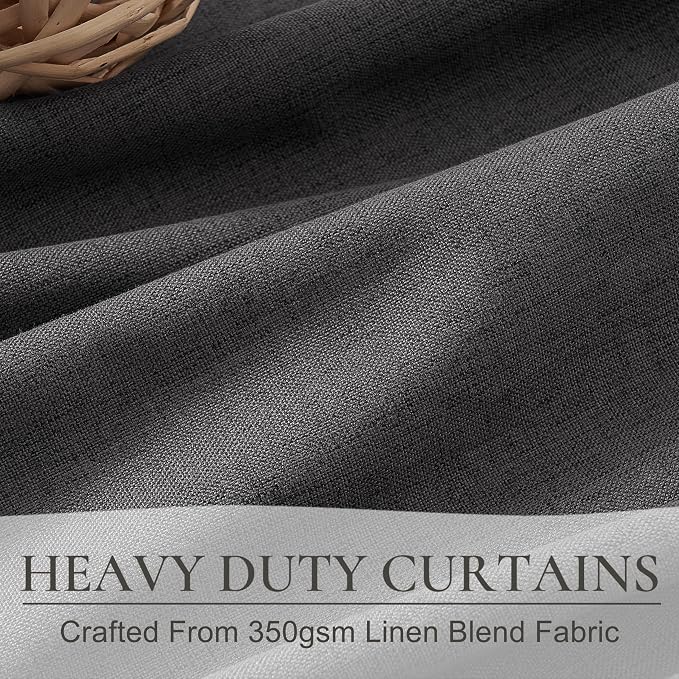 Dark Grey Linen Room Darkening Curtains 96 Inches Long 2 Panels Set for Sliding Glass Doors, Blackout Pleat Charcoal Gray Aesthetic Drapes Soundproof Privacy 8 FT Window Curtain for Office(50"Wx96"L)