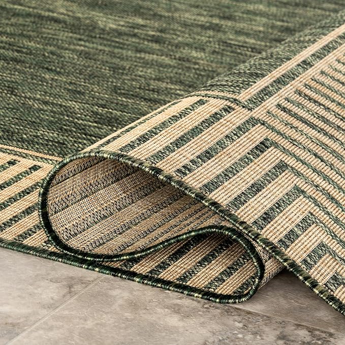 Nuloom Asha Green/Brown, 4' x 6', Casual, Striped Border, Soft and Cozy, High Traffic, Easy Clean, Durable Area Rug for Indoor/Outdoor Patio, Deck, Porch, Garden, Courtyard