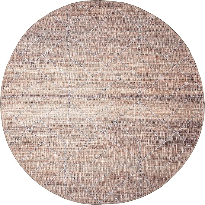 GLN Rugs Contemporary Collection - Machine Washable Area Rug, Contemporary Washable, Non Slip, Low Pile Chenille Rug, Living Room, Bedroom, Kitchen Rug (5'3" Round Terra/Brown)