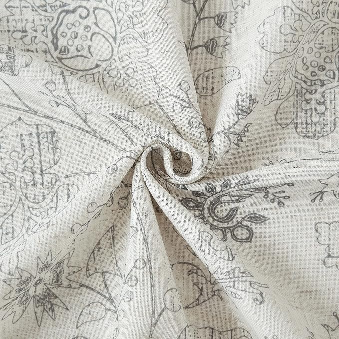Vision Home Grey Floral Linen Curtains Back Tabs Rod Pocket Semi Sheer Farmhouse Window Curtains for Bedroom Living Room Light Filtering Drapes 63 inch Gray on Beige 2 Panels,54" Wx63 L